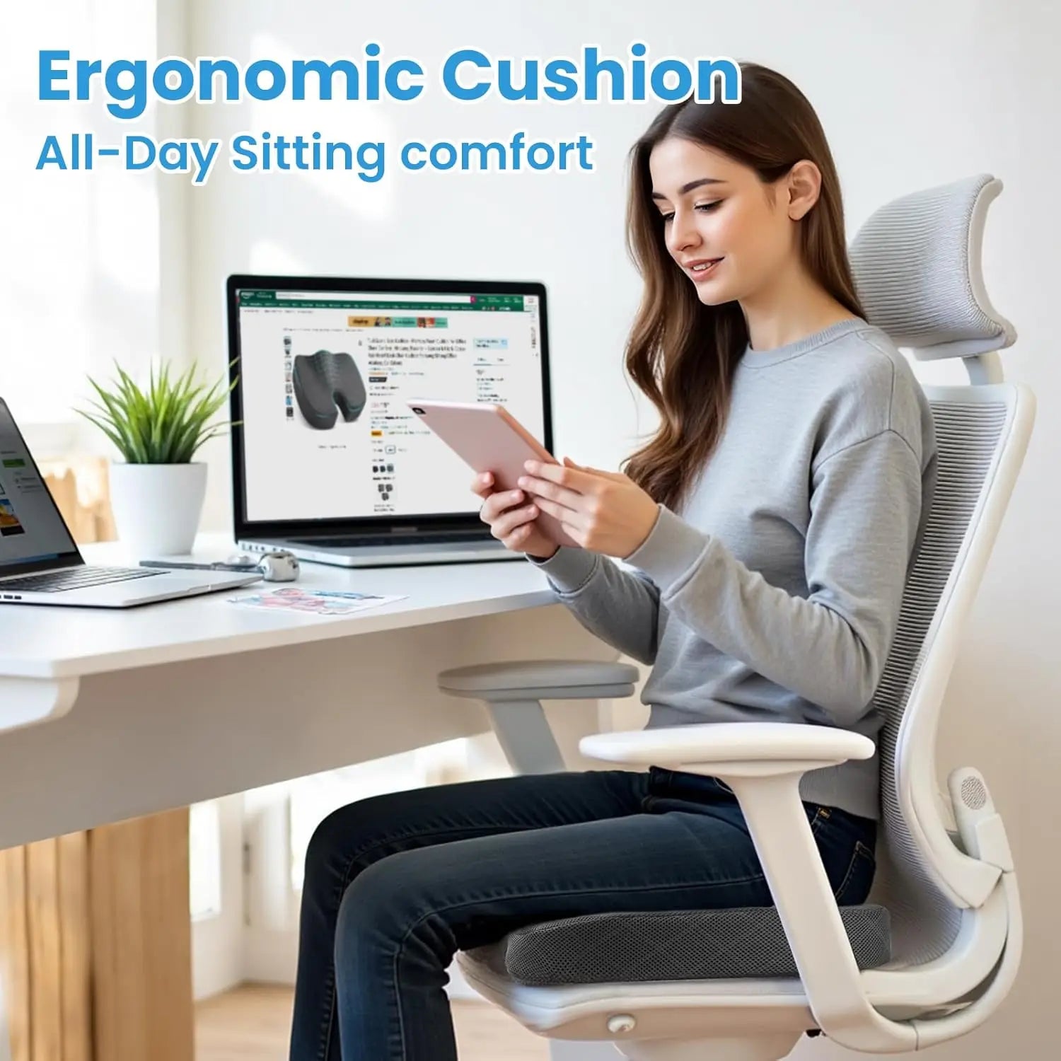 Memory foam seat cushion can relieve pain in the lower back and tailbone. It is suitable for cars, wheelchairs and office chairs - ErgoConfort