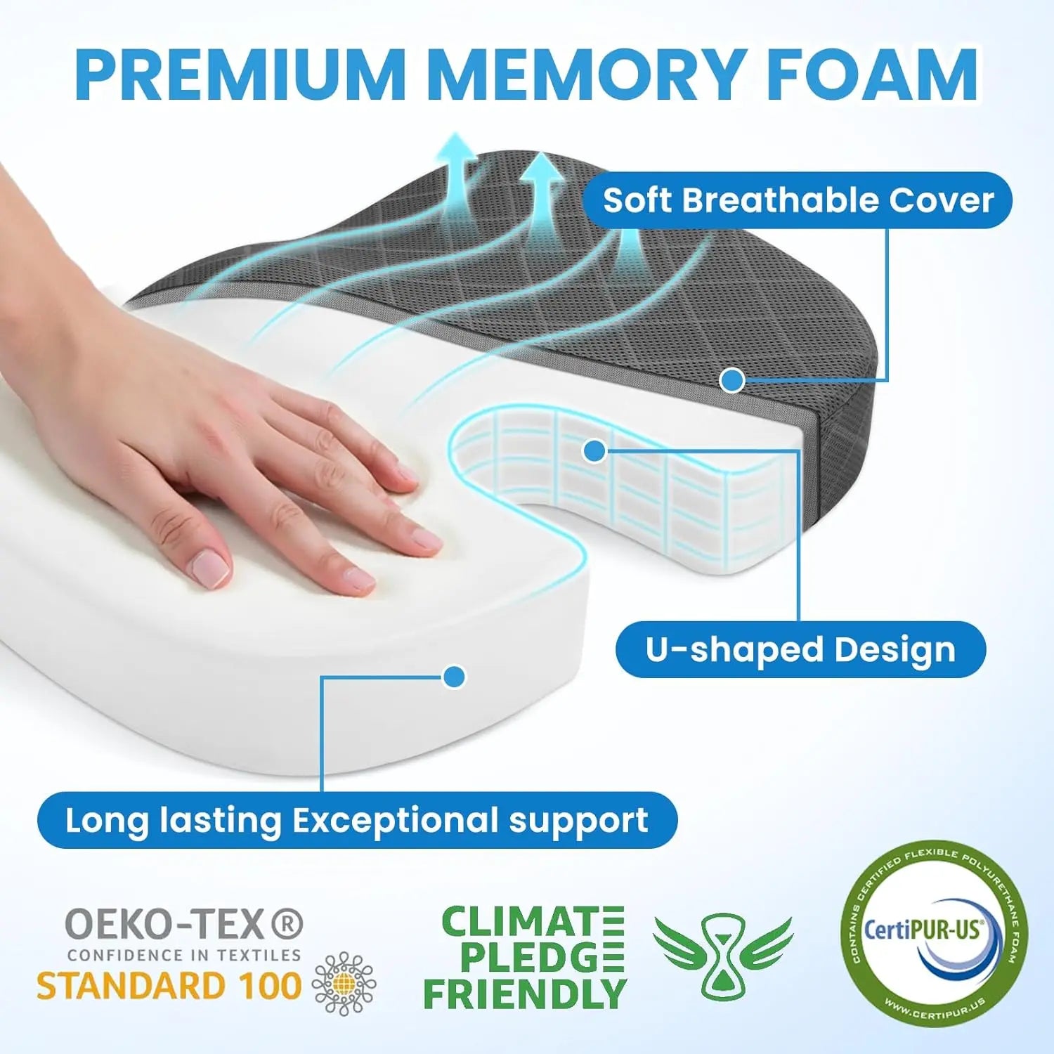 Memory foam seat cushion can relieve pain in the lower back and tailbone. It is suitable for cars, wheelchairs and office chairs - ErgoConfort